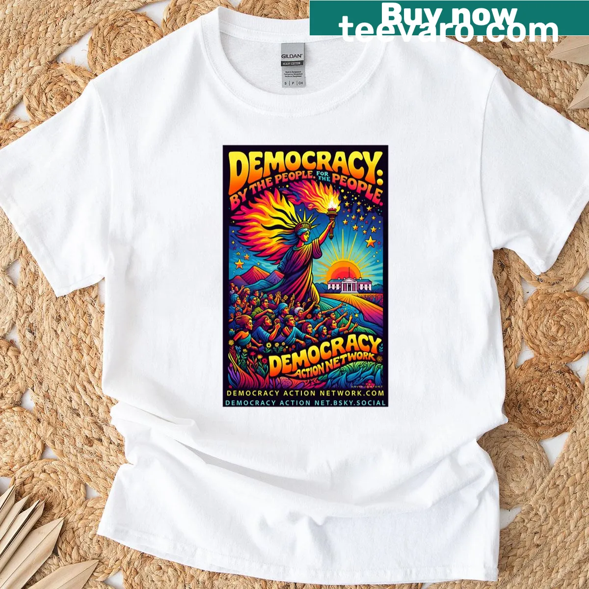 Oversized T-shirt featuring democracy message — on a men's t-shirt