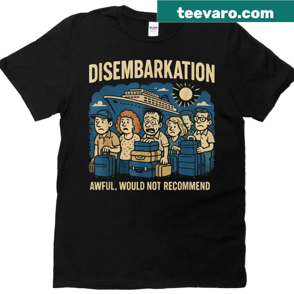 Humorous cruise review graphic on T-shirt