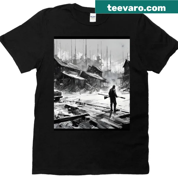 Illustrated Downbound Train t-shirt with artistic train graphic