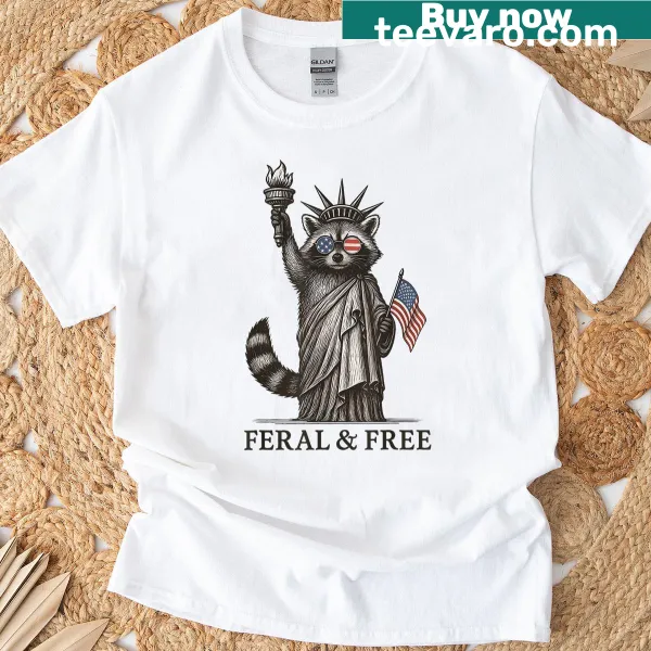 Cartoon raccoon design representing the feral girl meme on a t-shirt