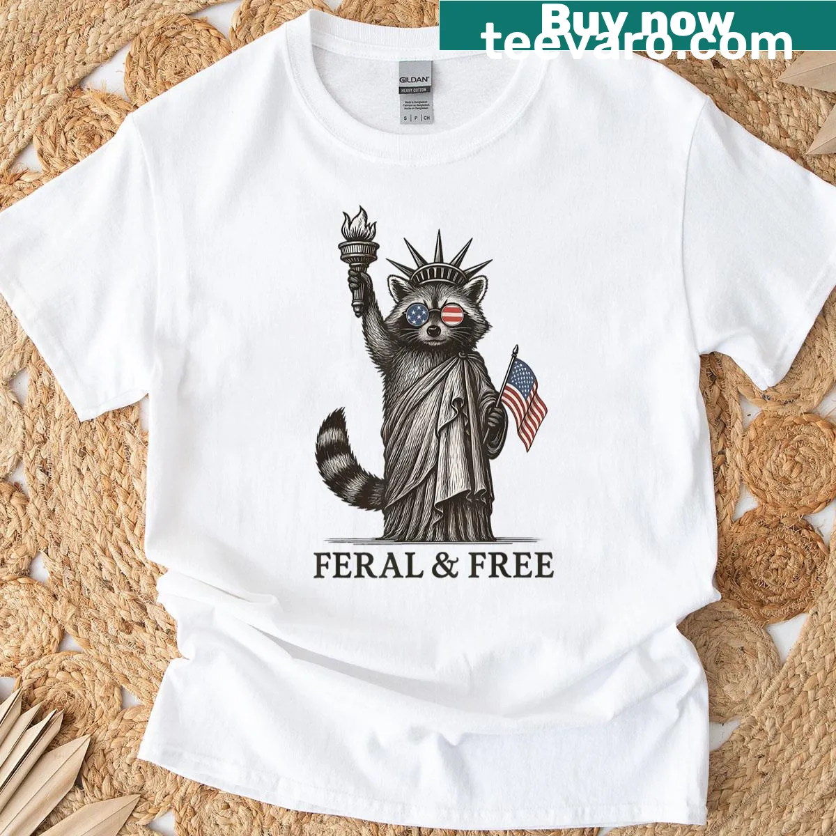 Cartoon raccoon design representing the feral girl meme on a t-shirt — on a men's t-shirt