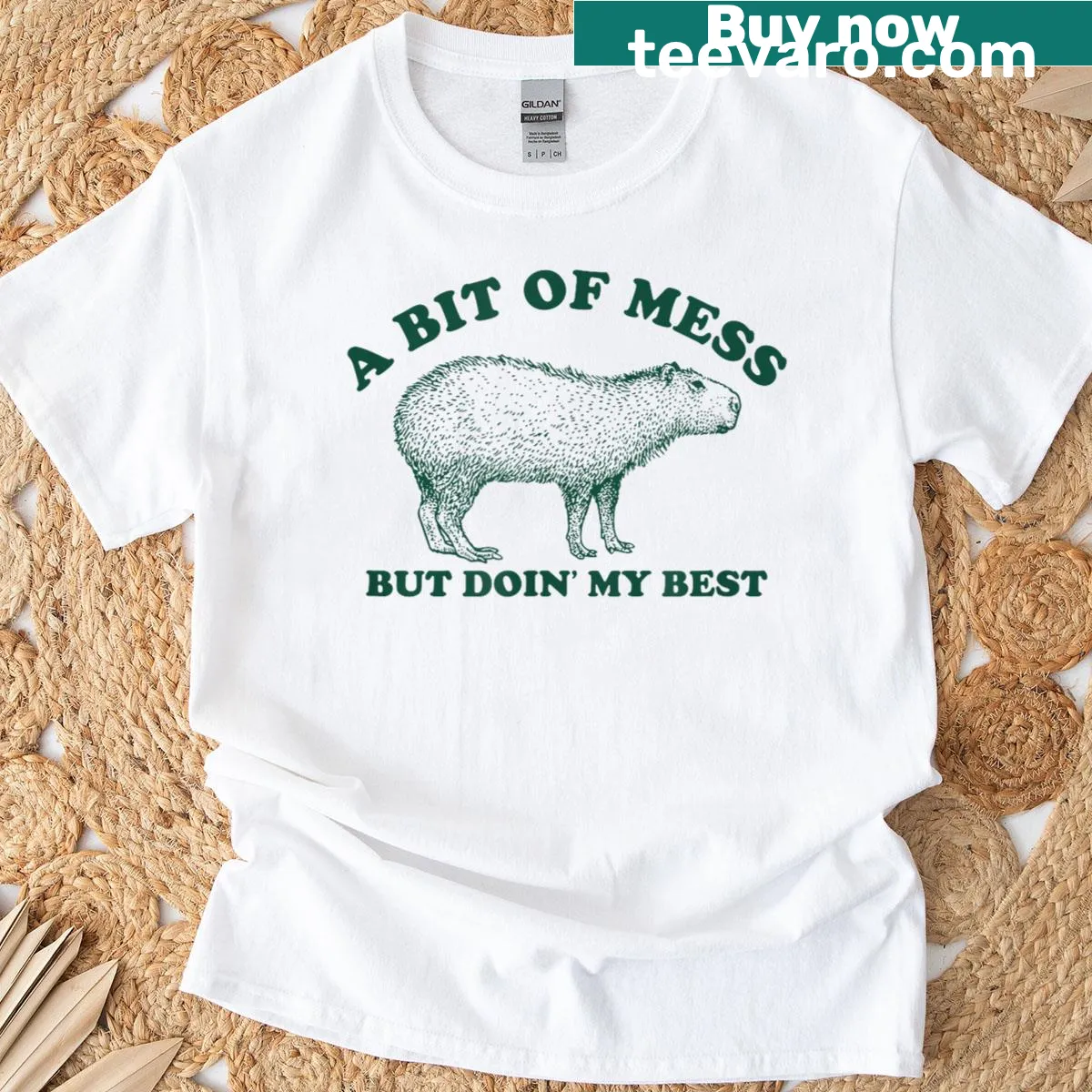 Funny capybara meme graphic T-shirt for women — on a men's t-shirt