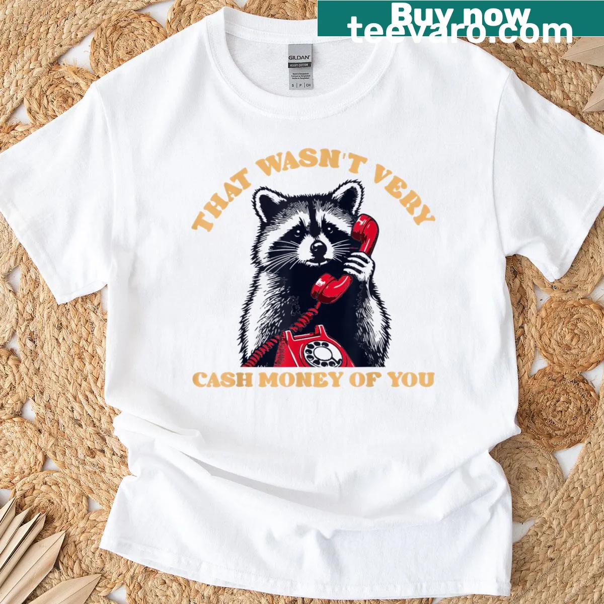 Funny raccoon graphic with humorous text on a T-shirt — on a men's t-shirt