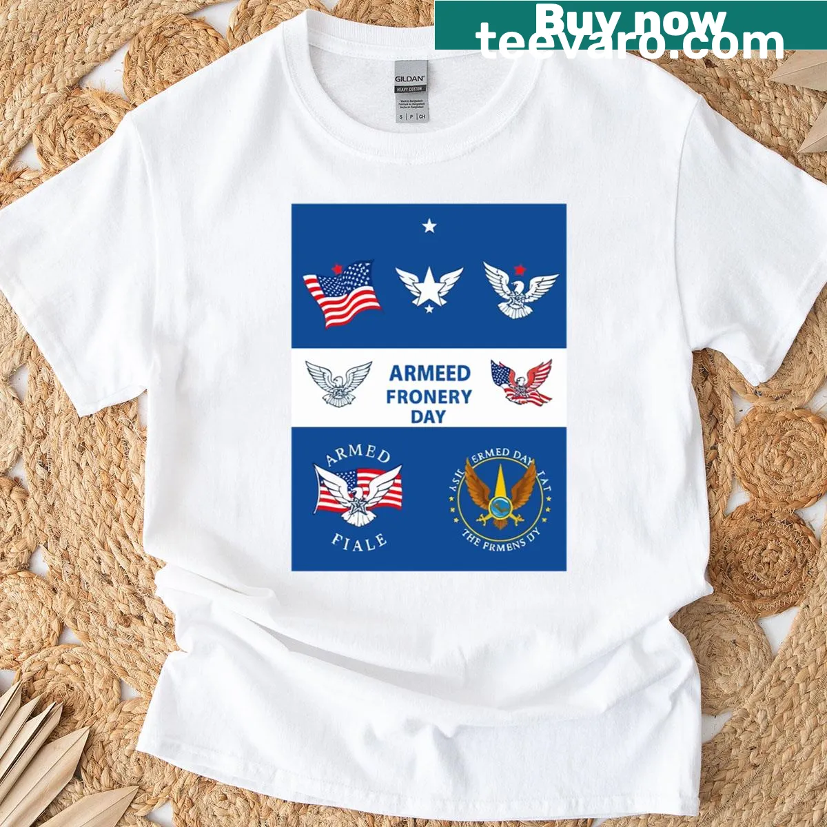 T-shirt honoring military service members with prominent text — on a men's t-shirt