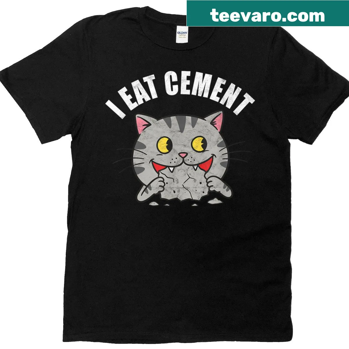 Funny cat meme graphic tee featuring 'I Eat Cement' text — on a men's t-shirt