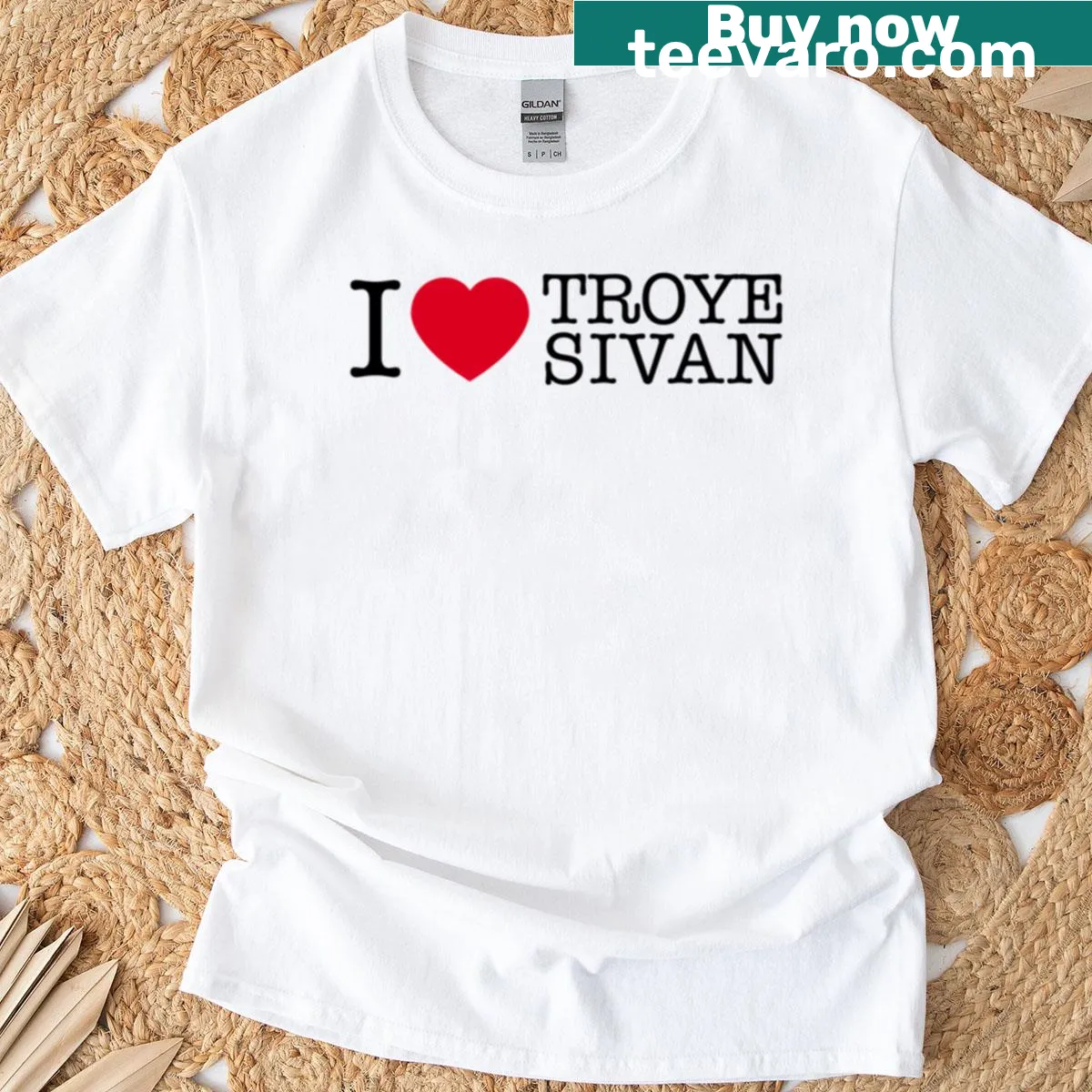 Oversized t-shirt featuring the text 'I Love Troye Sivan' in bold typography — on a men's t-shirt