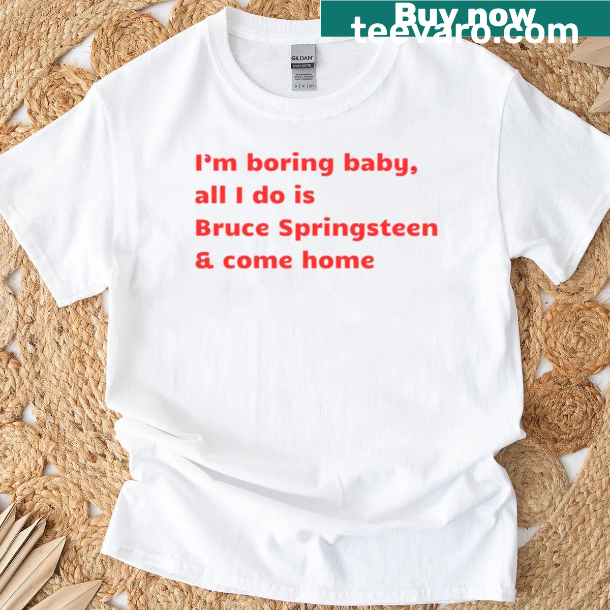 T-shirt featuring a humorous phrase about Bruce Springsteen — on a men's t-shirt
