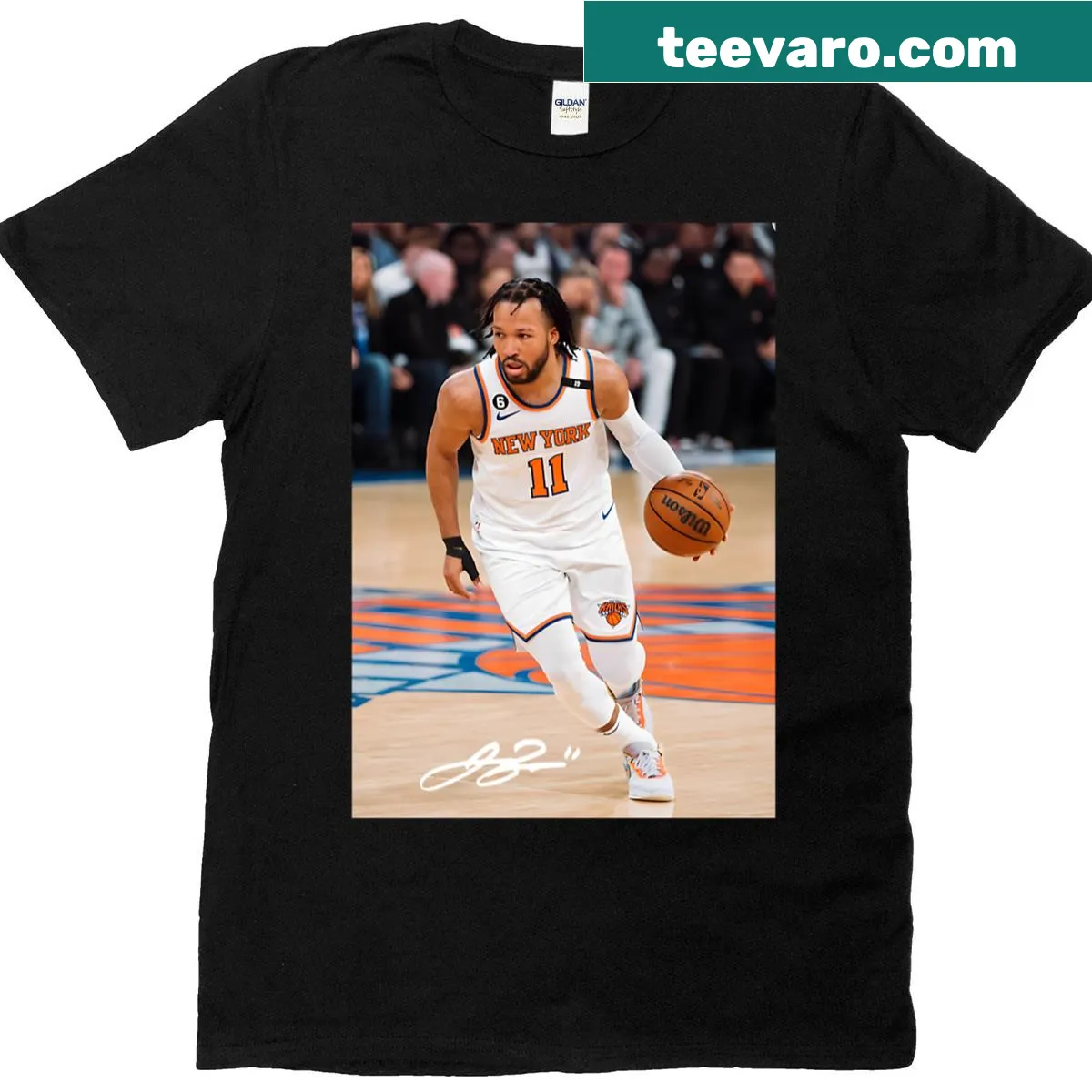 Jalen Brunson dribbling graphic T-shirt — on a men's t-shirt