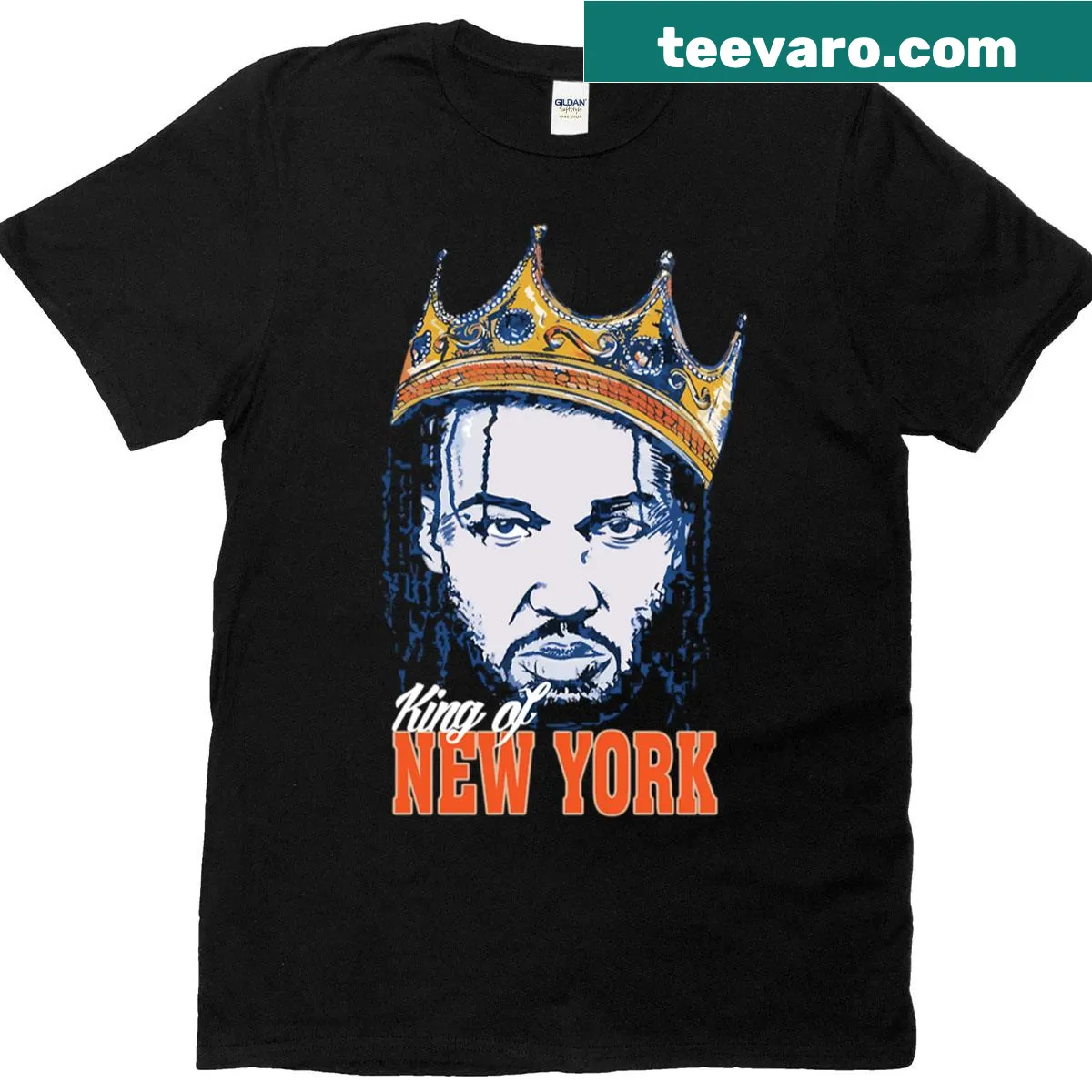Jalen Brunson King Of New York T-shirt with bold graphic and text — on a men's t-shirt