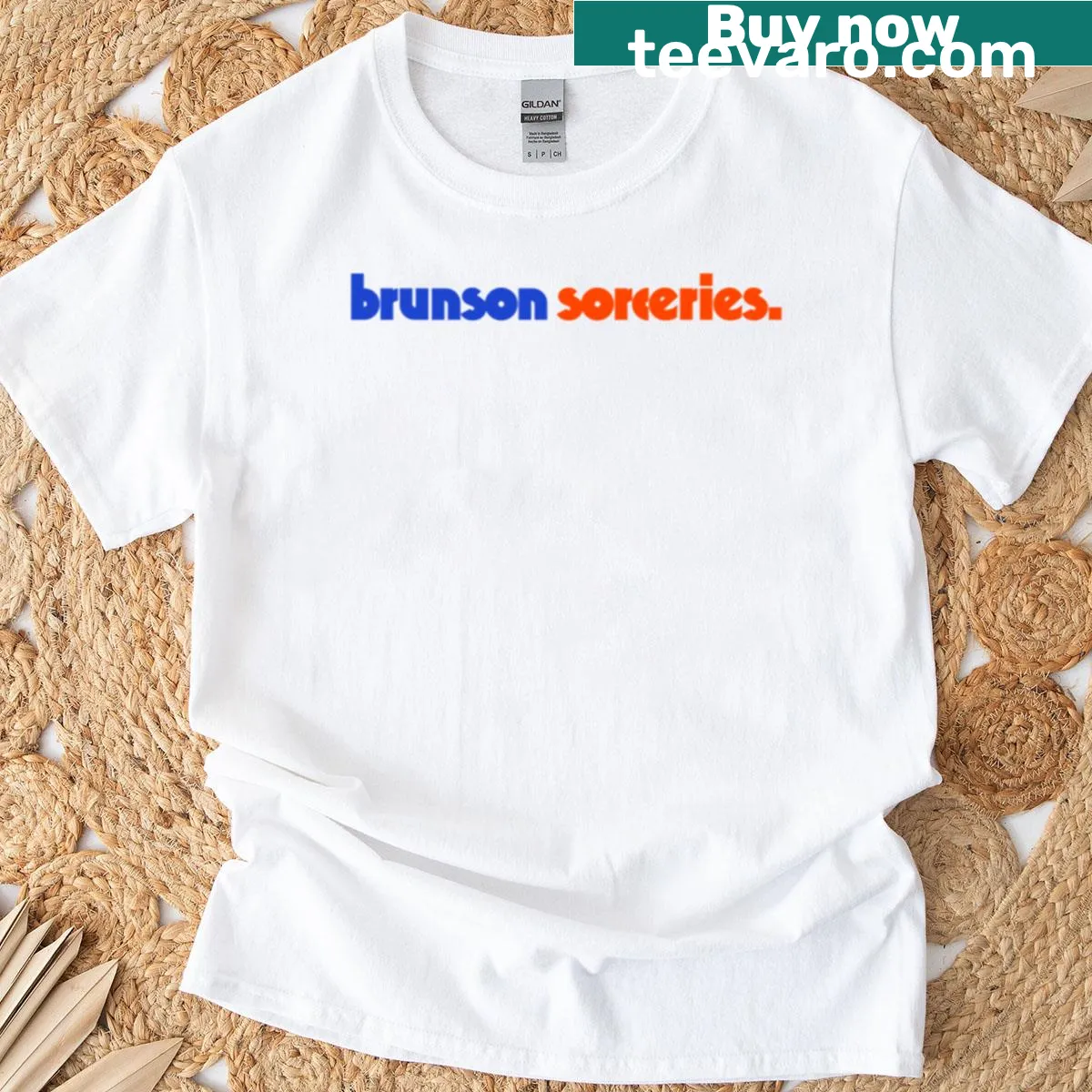 Cartoon-style T-shirt featuring Jalen Brunson with magical elements — on a men's t-shirt