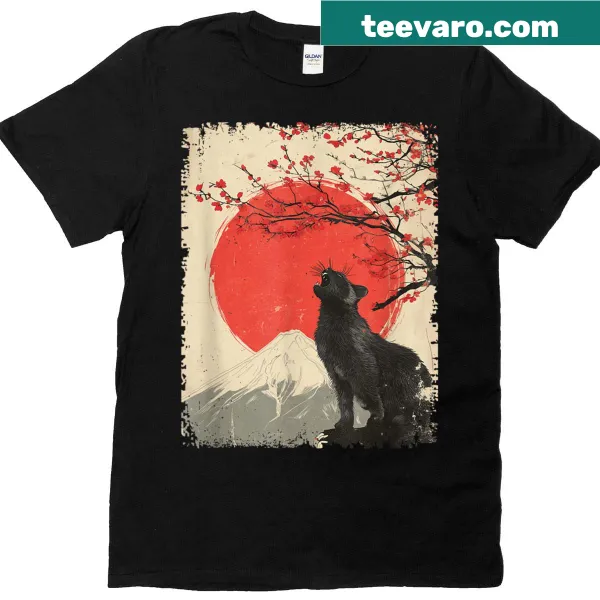 T-shirt featuring an illustration of a charming cat