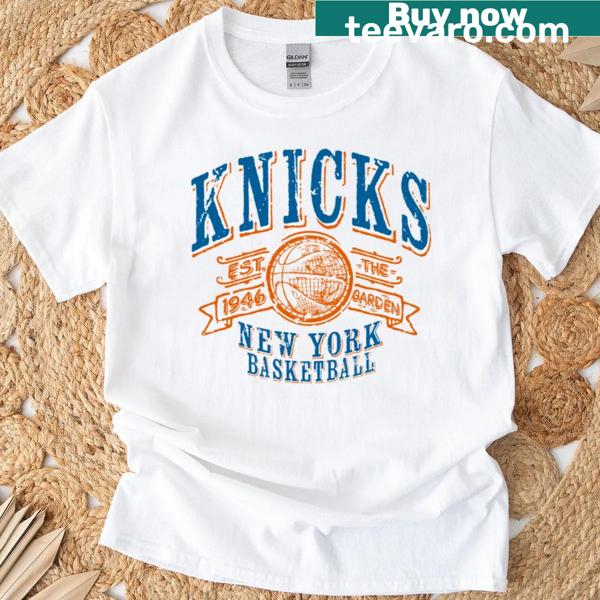 Vintage-style New York Knicks basketball T-shirt — on a men's t-shirt