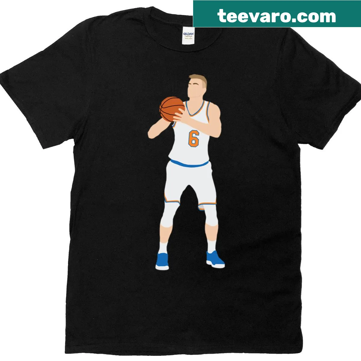 T-shirt featuring Kristaps Porzingis name in bold typography — on a men's t-shirt