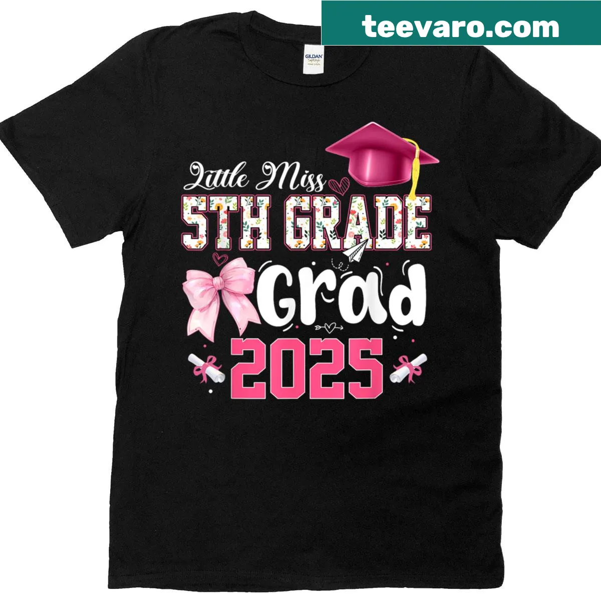 Kids graduation t-shirt with coquette bow and Little Miss Graduate text. — on a men's t-shirt