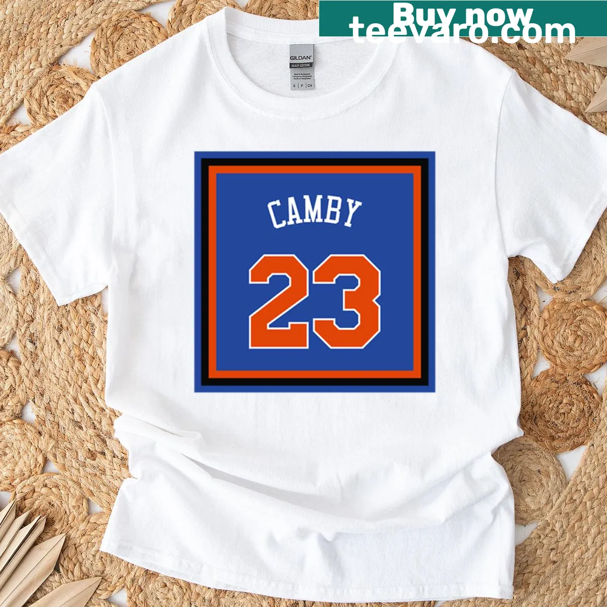 New York Knicks T-shirt featuring Marcus Camby's name — on a men's t-shirt