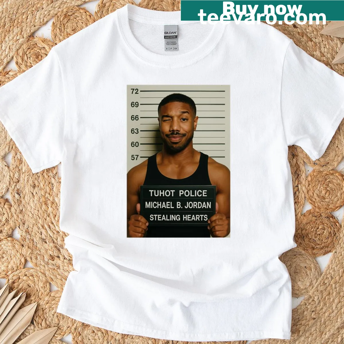 T-shirt with 'Stealing Hearts' text referencing Michael B. Jordan. — on a men's t-shirt