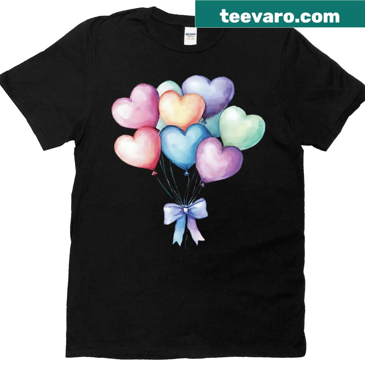 T-shirt featuring playful typography and heart balloons — on a men's t-shirt
