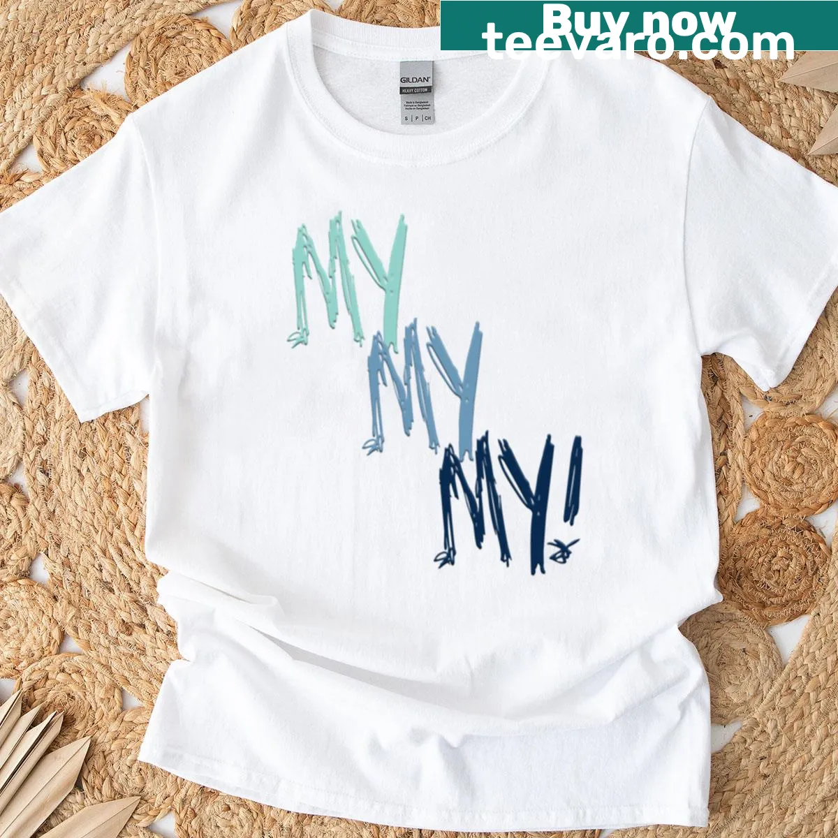 T-shirt featuring the phrase 'My My My' in a stylish font — on a men's t-shirt