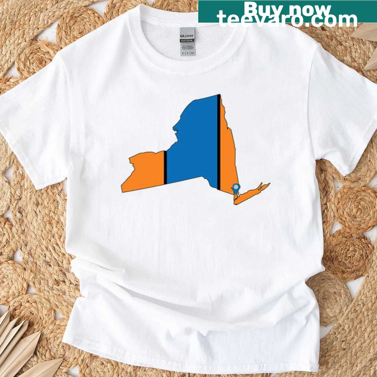 T-shirt featuring the phrase 'New York Basketball' prominently displayed — on a men's t-shirt