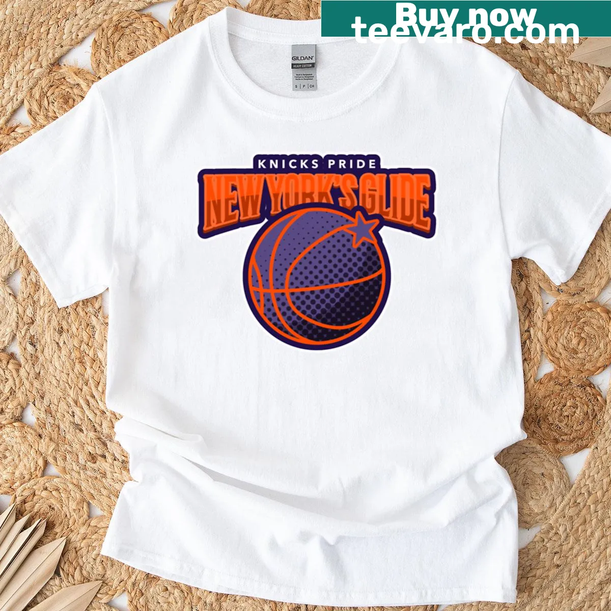 Retro New York Knicks t-shirt with bold team text — on a men's t-shirt