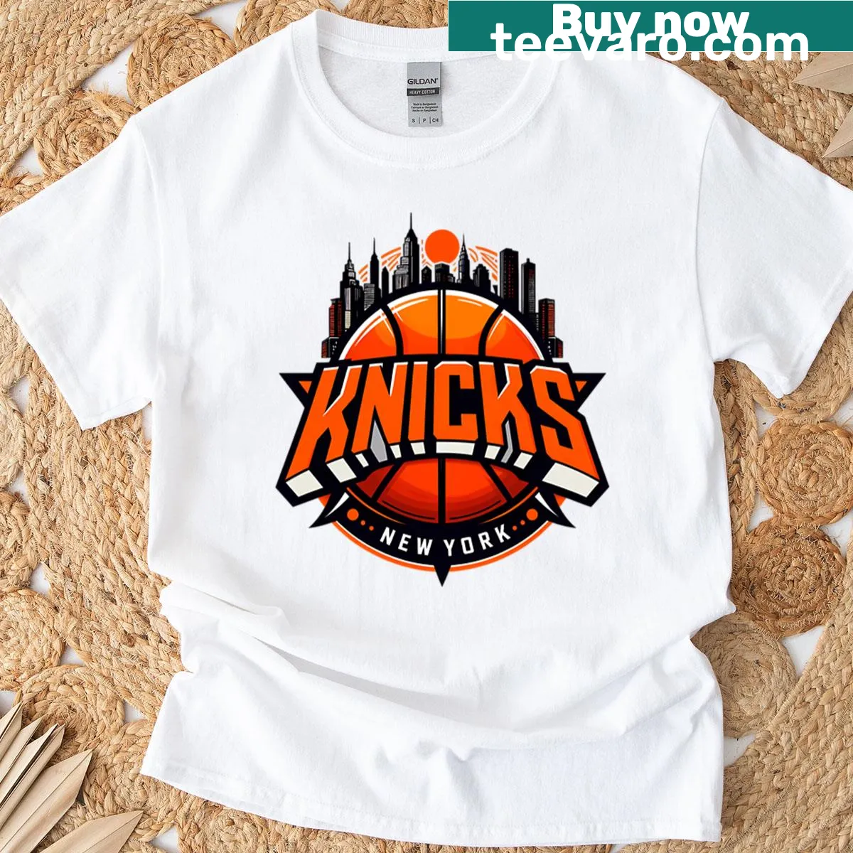 New York Knicks Icon T-shirt featuring the team logo — on a men's t-shirt