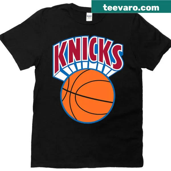 Prominent New York Knicks logo on a stylish fan T-shirt.