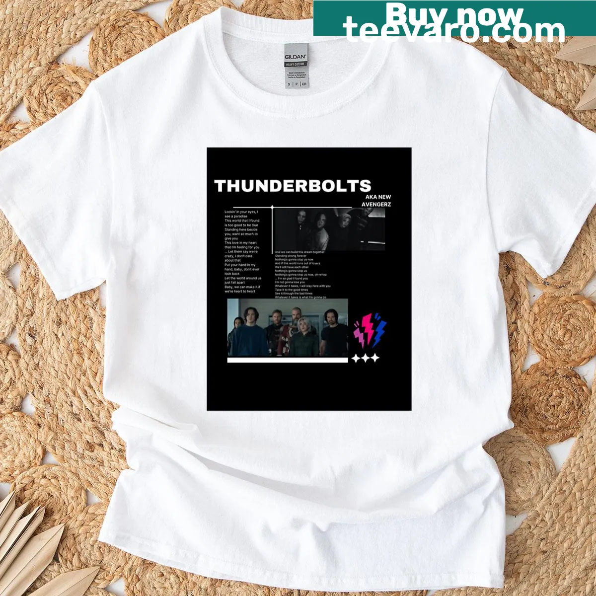 Inspirational T-shirt featuring the phrase 'Nothings Gonna Stop Us Now' — on a men's t-shirt