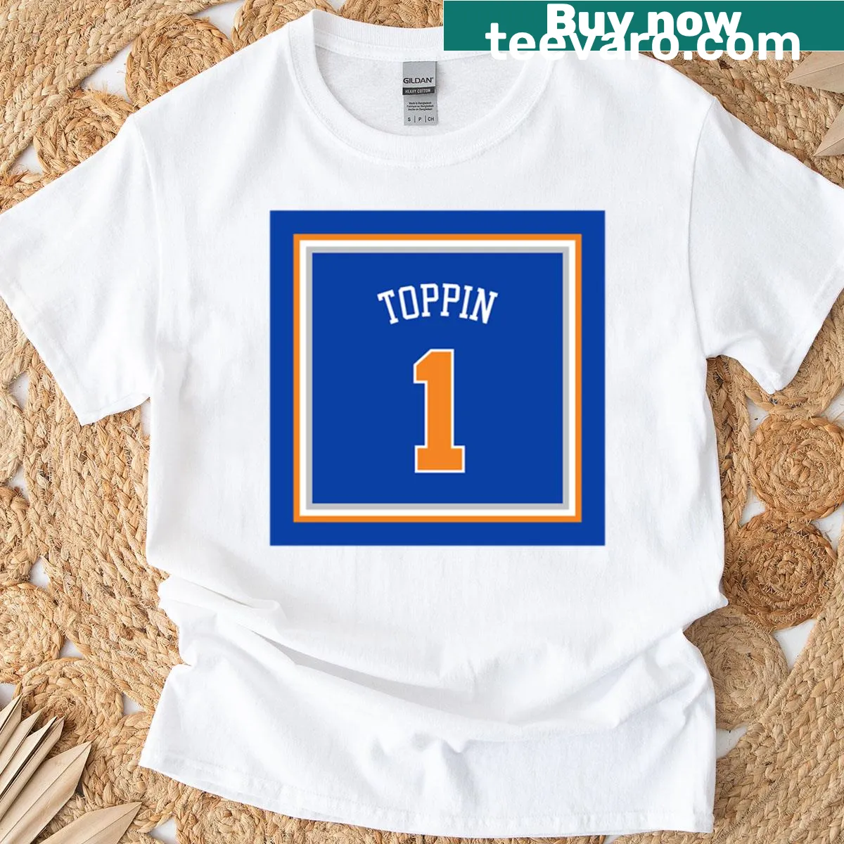 Oversized t-shirt featuring Obi Toppin's name for Knicks fans — on a men's t-shirt