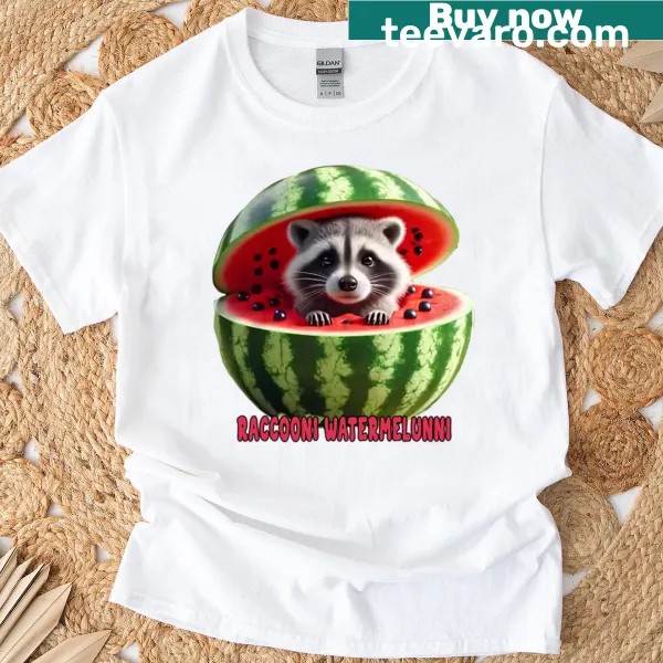 Oversized T-shirt featuring the whimsical character Raccooni Watermelunni