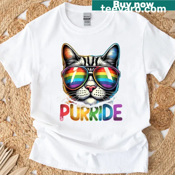 LGBTQ-themed T-shirt with rainbow sunglasses graphic