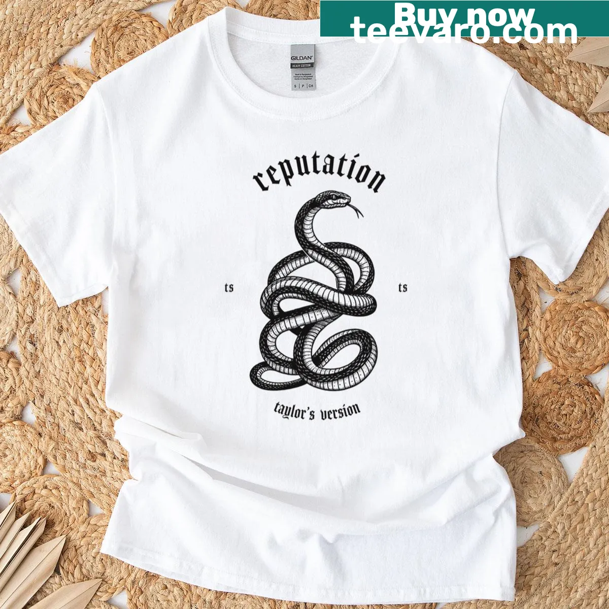 T-shirt featuring a bold snake graphic inspired by Reputation TV — on a men's t-shirt