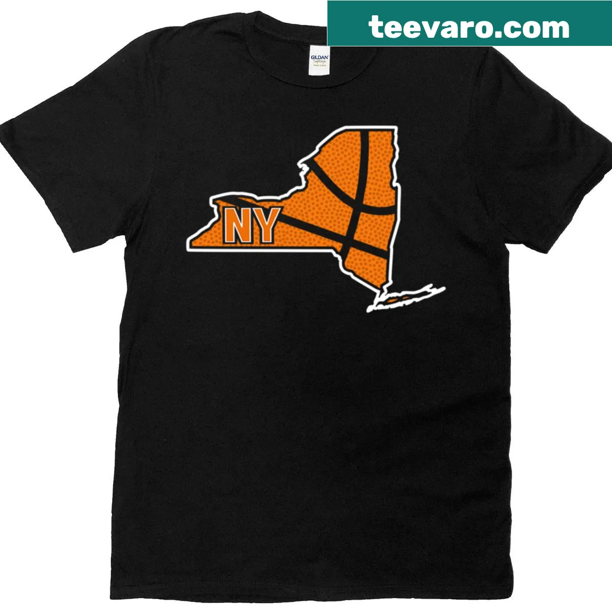 Outline of NY with basketball theme on a casual T-shirt — on a men's t-shirt