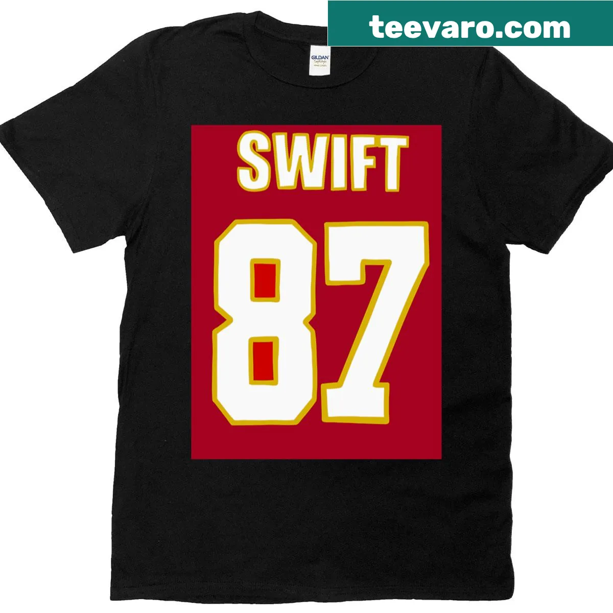 Jersey-style T-shirt featuring 'Swift Kelce' name across the front — on a men's t-shirt