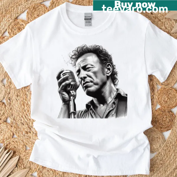 Illustration of Bruce Springsteen with bold text on The Boss T-shirt