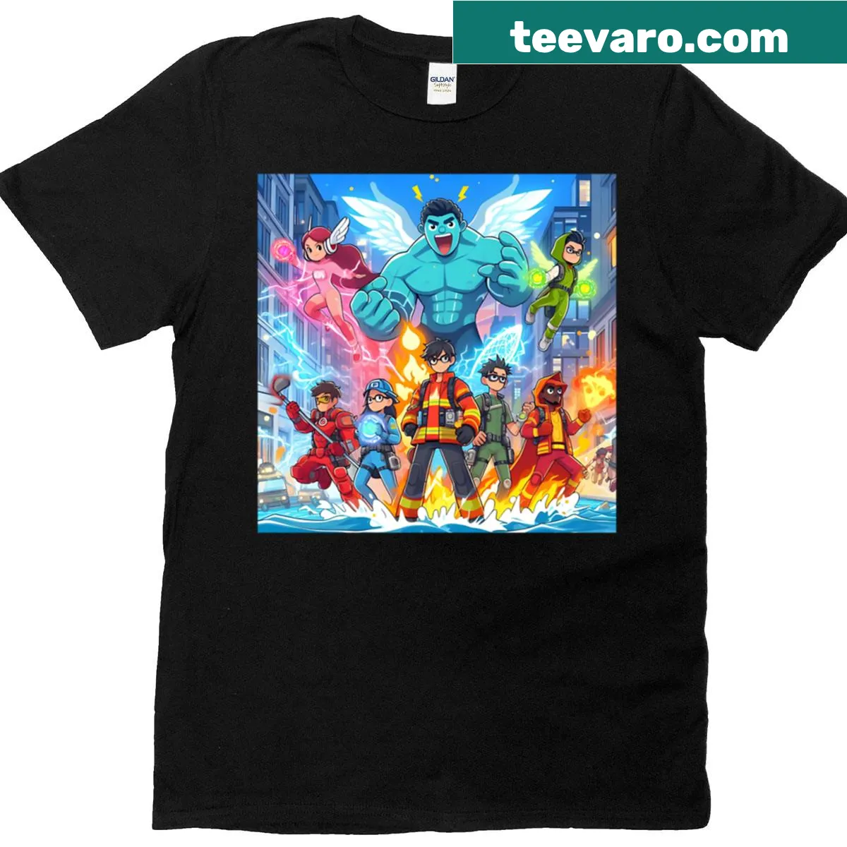 Anime-inspired t-shirt featuring dynamic Thunderbolts illustrations — on a men's t-shirt