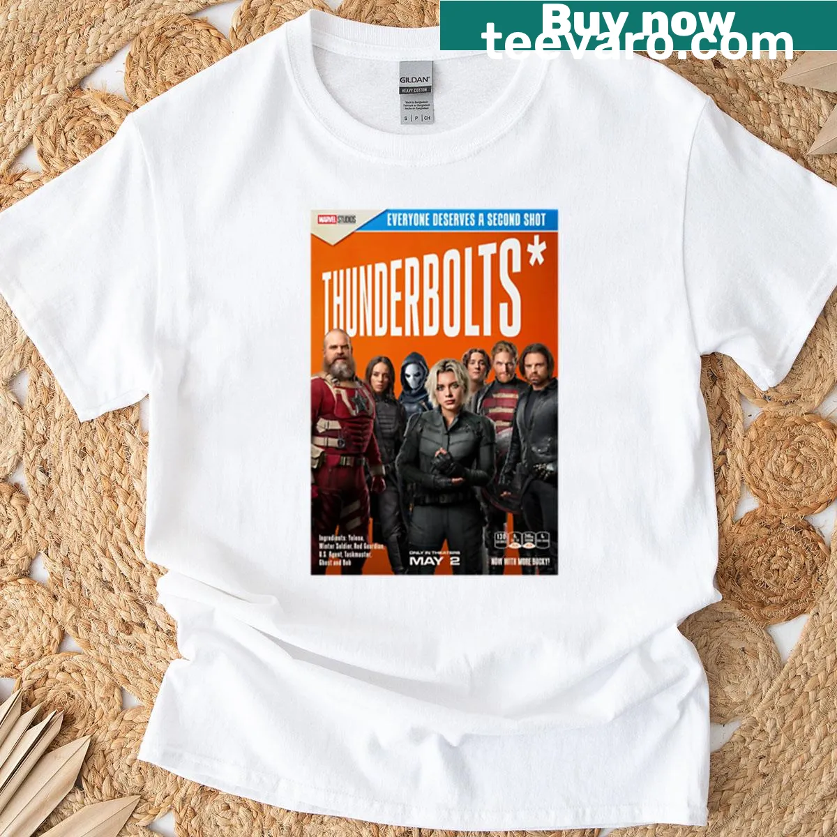Vintage cereal box design T-shirt with playful graphic — on a men's t-shirt