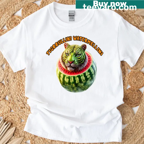 Funny cartoon character t-shirt featuring Tigrrullini Watermellini design