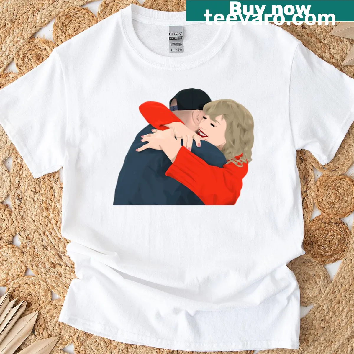 Oversized t-shirt featuring Travis and Taylor design — on a men's t-shirt