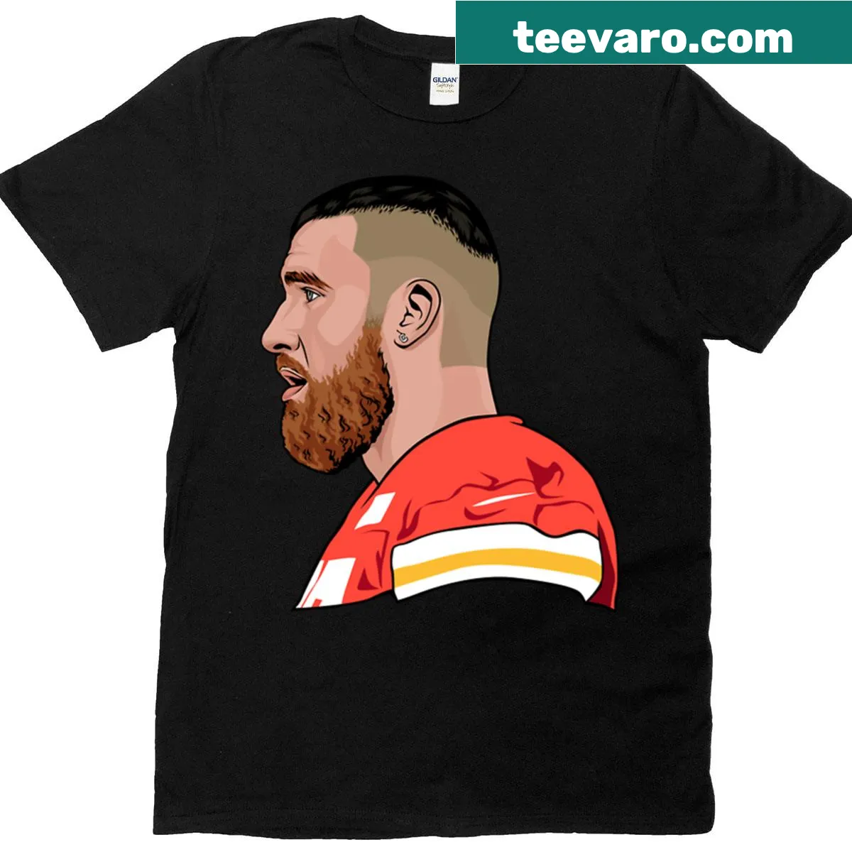 Illustrated T-shirt featuring Travis K, an iconic music figure — on a men's t-shirt