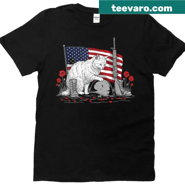 Vintage T-shirt with a cat design and American flag theme