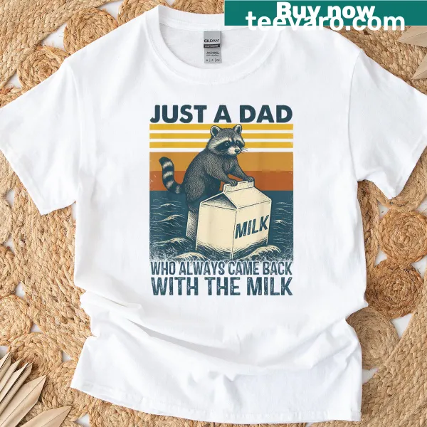 Fun typography t-shirt featuring a raccoon and dad-themed saying