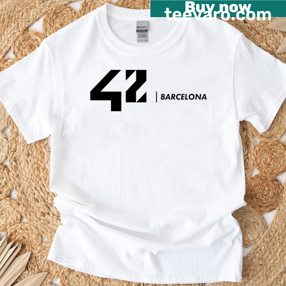 Minimalist black t-shirt featuring the number 42, symbolizing Barcelona. — on a men's t-shirt