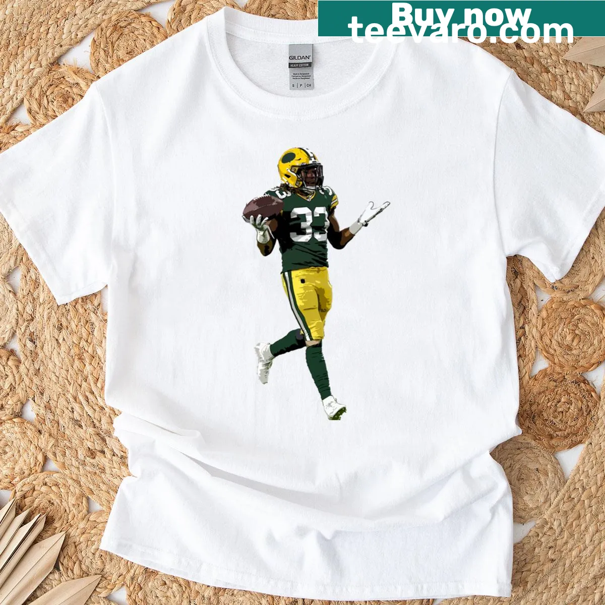 Stylish T-shirt supporting Aaron Jones with a sleek design — on a men's t-shirt