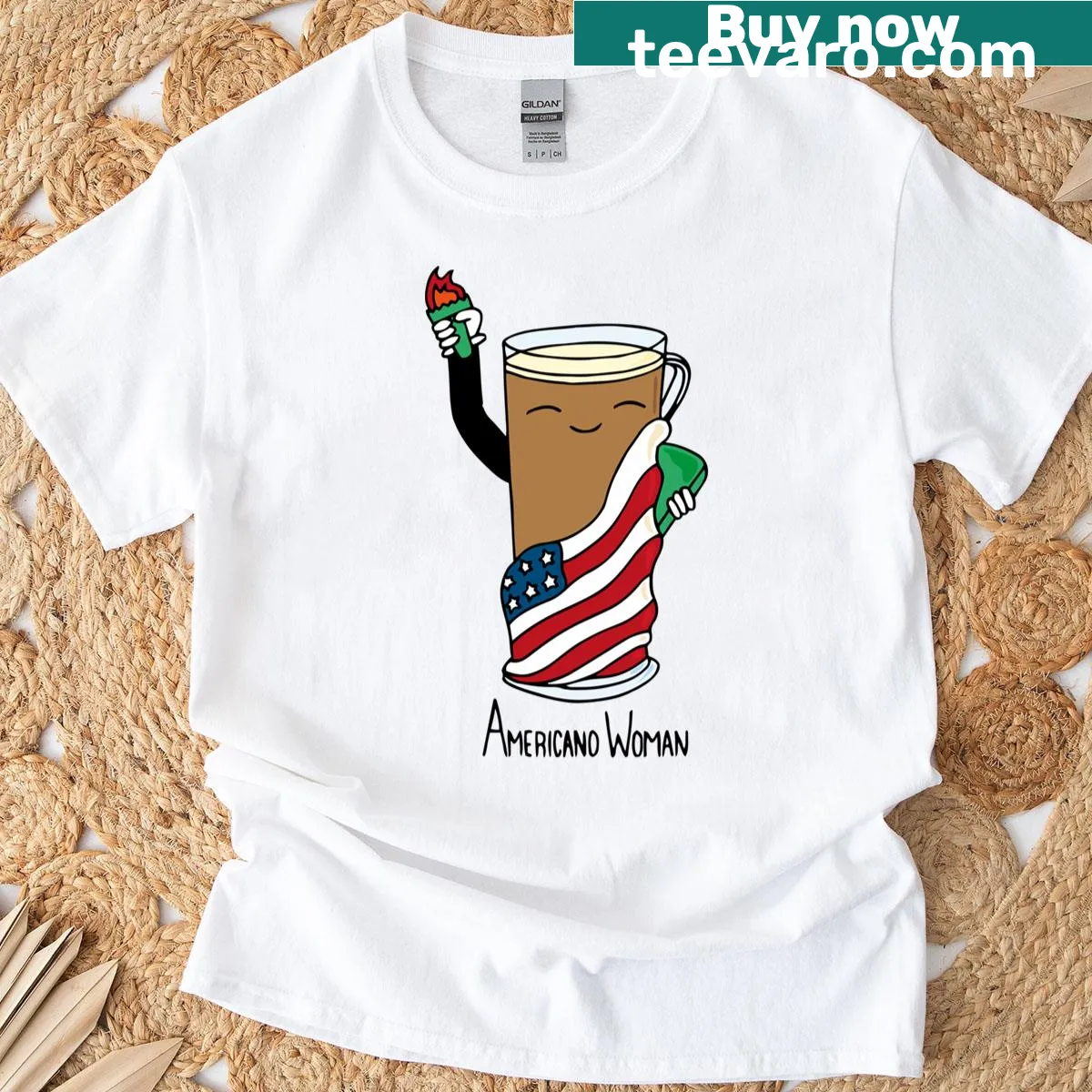 T-shirt with a graphic celebrating Americano coffee culture — on a men's t-shirt