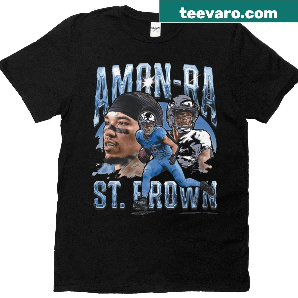 Vintage distressed t-shirt featuring Amon-ra St. Brown for Detroit fans. — on a men's t-shirt
