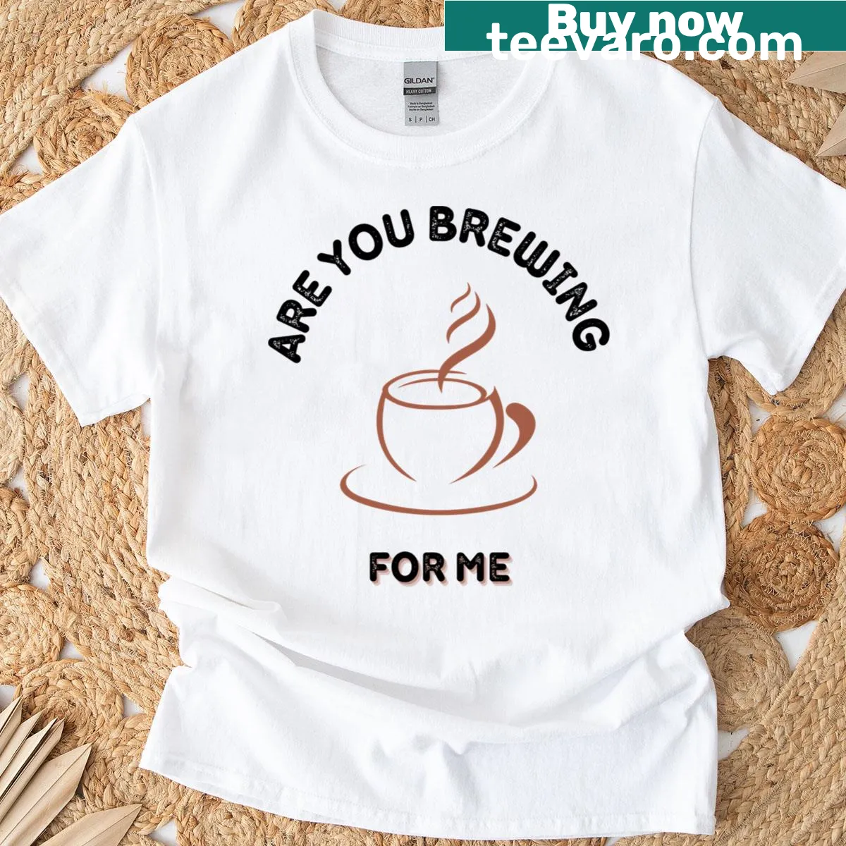 Funny typography design asking if coffee is brewing — on a men's t-shirt