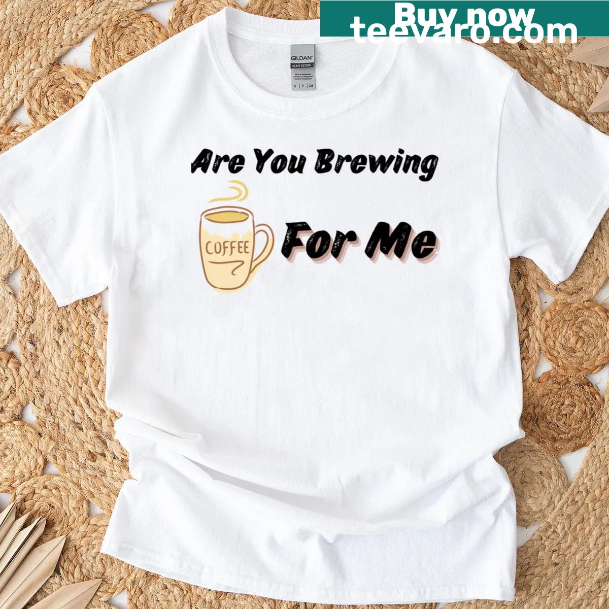 Funny typography T-shirt asking if coffee is being brewed — on a men's t-shirt