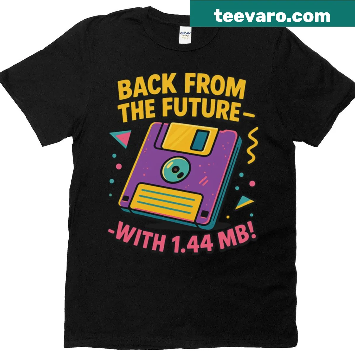 Oversized T-shirt with retro floppy disk graphic from Back From The Future — on a men's t-shirt