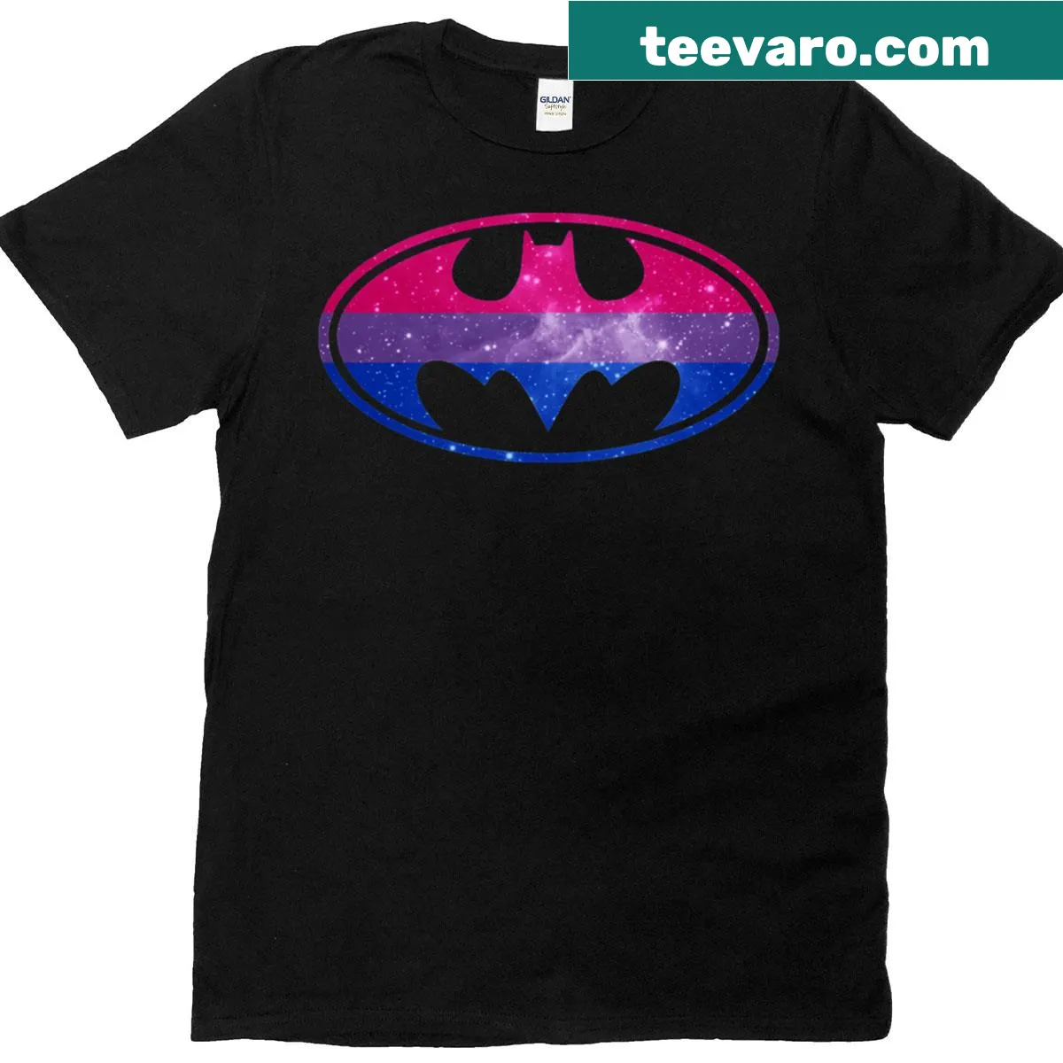 Bat graphic with text for bisexual pride on a T-shirt — on a men's t-shirt