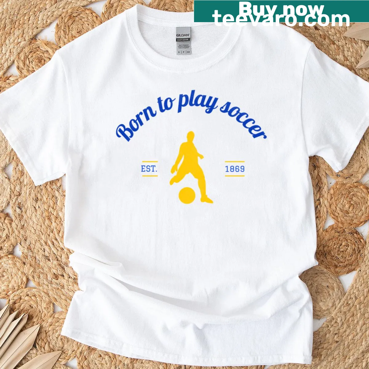 T-shirt celebrating soccer with energetic graphic — on a men's t-shirt